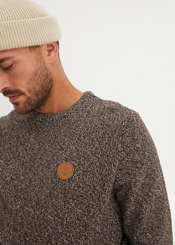 Pull col rond en coton m&eacute;lang&eacute;, bonprix