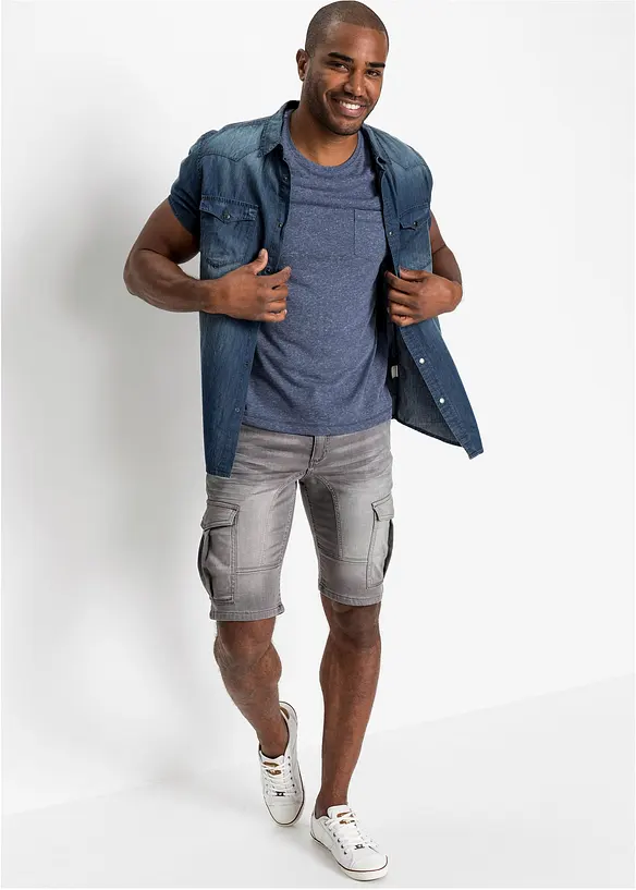 Jeanshemd, Kurzarm aus reiner Bio-Baumwolle, Slim Fit, bonprix