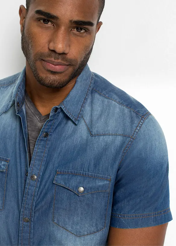 Jeanshemd, Kurzarm aus reiner Bio-Baumwolle, Slim Fit, bonprix