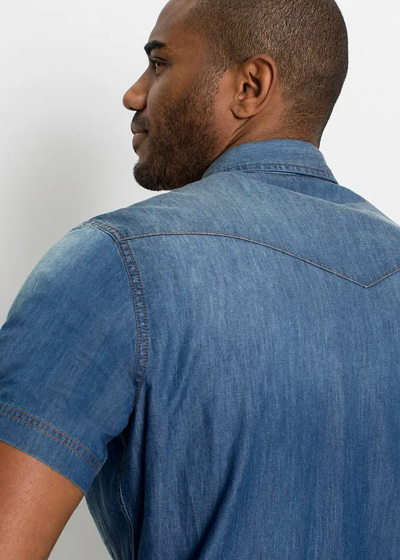 Jeanshemd, Kurzarm aus reiner Bio-Baumwolle, Slim Fit, bonprix