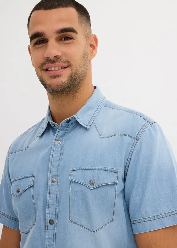 Jeanshemd, Kurzarm aus reiner Bio-Baumwolle, Slim Fit, bonprix