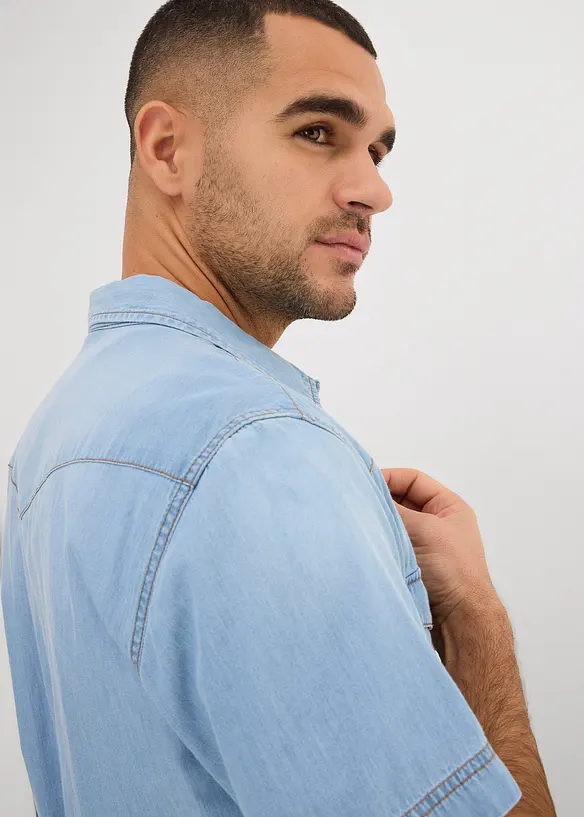 Jeanshemd, Kurzarm aus reiner Bio-Baumwolle, Slim Fit, bonprix