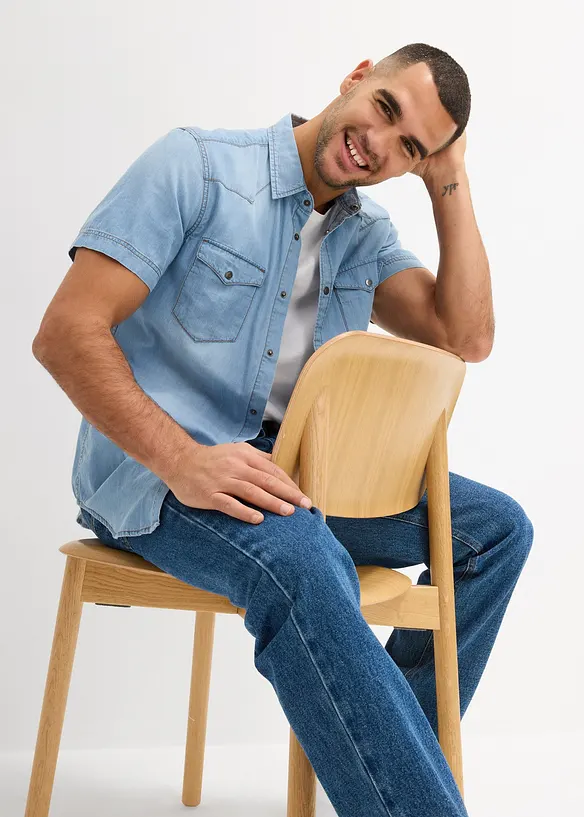 Jeanshemd, Kurzarm aus reiner Bio-Baumwolle, Slim Fit, bonprix