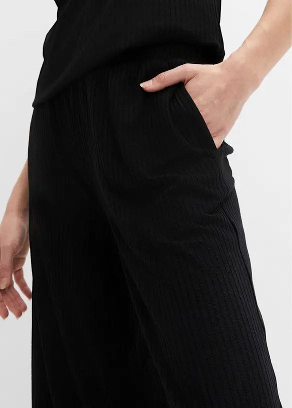 Pantalon en jersey c&ocirc;tel&eacute; &agrave; taille &eacute;lastiqu&eacute;e, bonprix