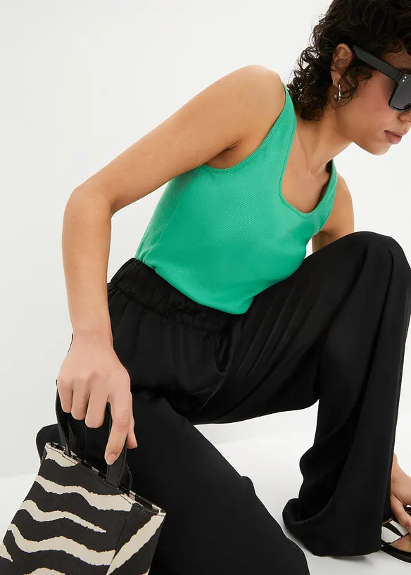 Pantalon palazzo l&eacute;ger et fluide, taille haute et confortable, long, bonprix