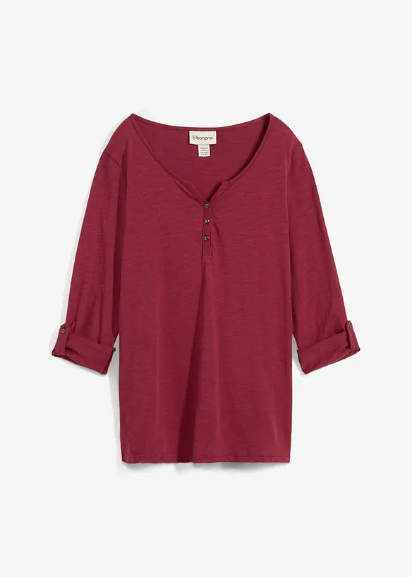 T-shirt manches longues &agrave; col boutonn&eacute;, 100% coton, bonprix