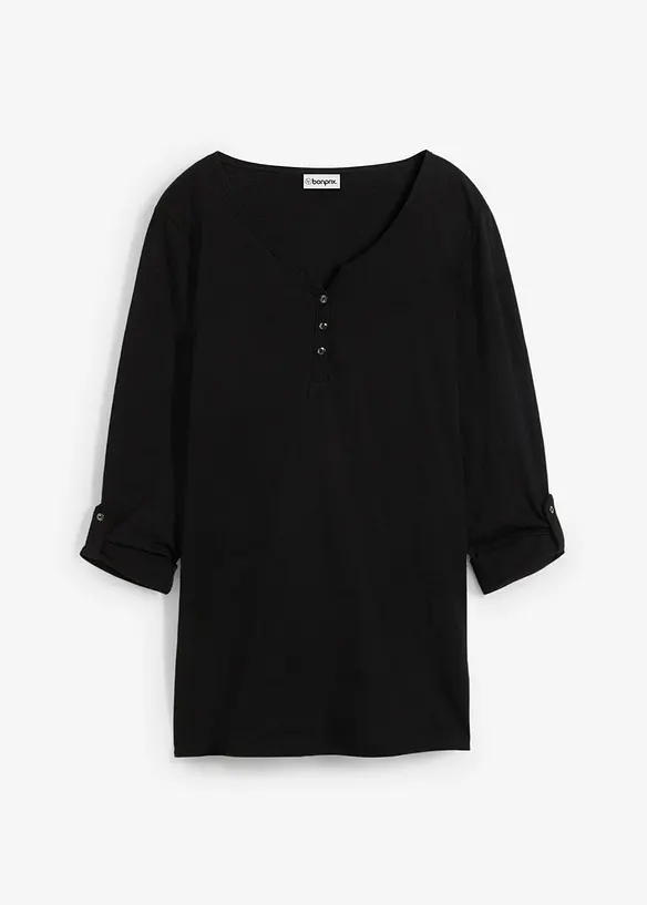 T-shirt manches longues &agrave; col boutonn&eacute;, 100% coton, bonprix