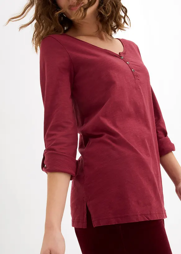 T-shirt manches longues &agrave; col boutonn&eacute;, 100% coton, bonprix