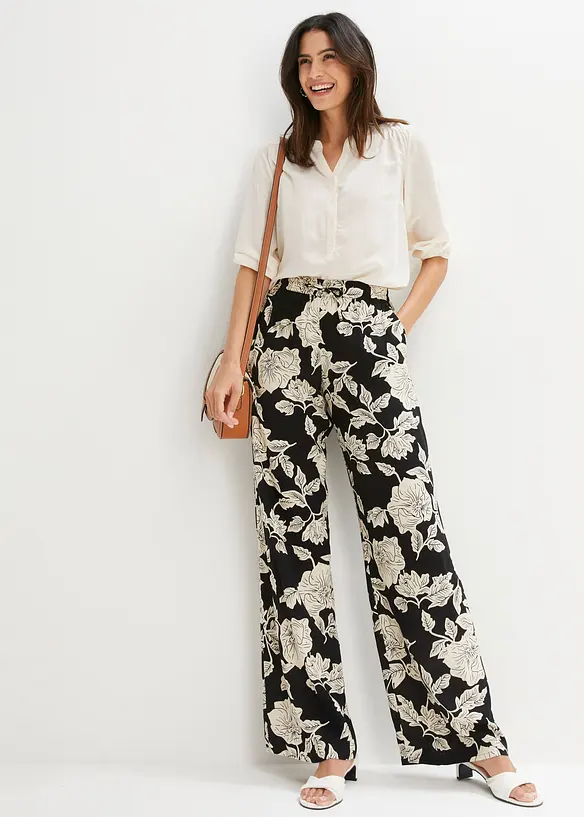 Pantalon palazzo imprim&eacute; en viscose, bonprix