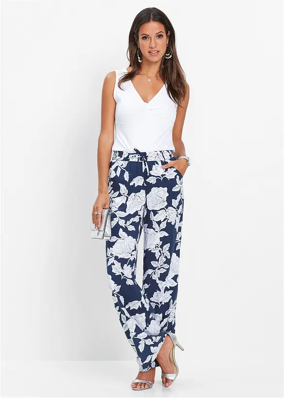 Pantalon palazzo imprim&eacute; en viscose, bonprix