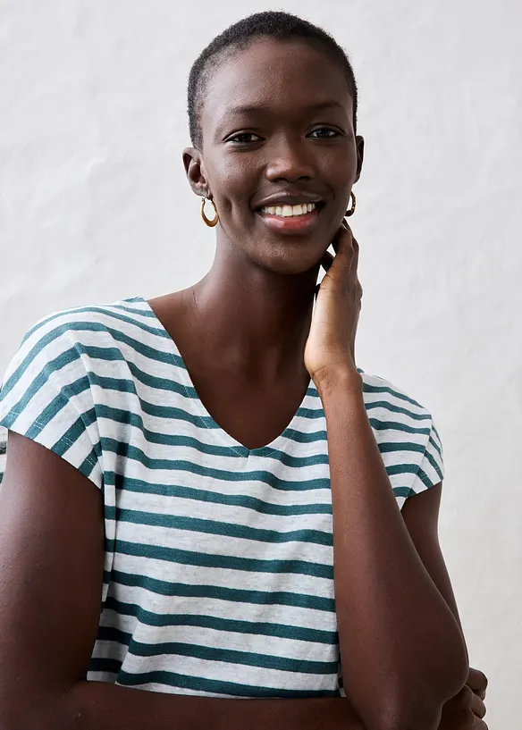 T-shirt 100% lin &agrave; manches chauve-souris, bonprix