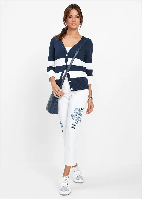 Baumwollstrickjacke mit Streifen, bonprix