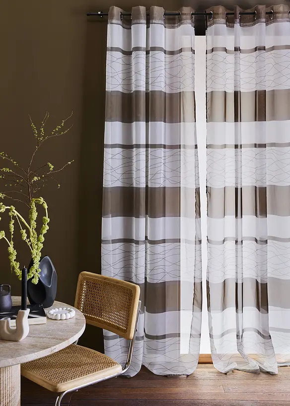 Voilage transparent &agrave; imprim&eacute; rayures horizontales (1 pce), bonprix