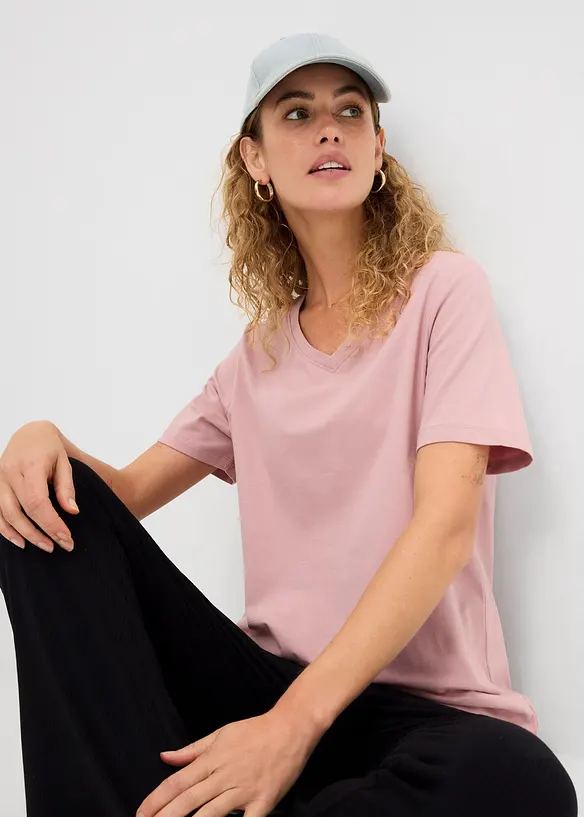 Lot de 2 T-shirts longs col V, bonprix