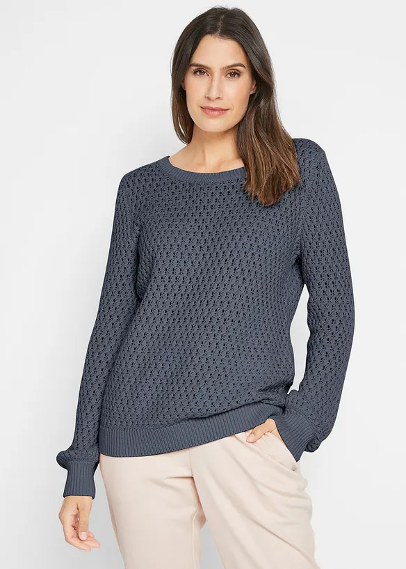 Pull en maille textur&eacute;e de coton m&eacute;lang&eacute;, bonprix