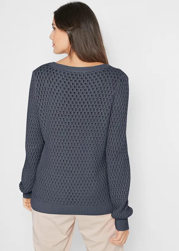 Pull en maille textur&eacute;e de coton m&eacute;lang&eacute;, bonprix