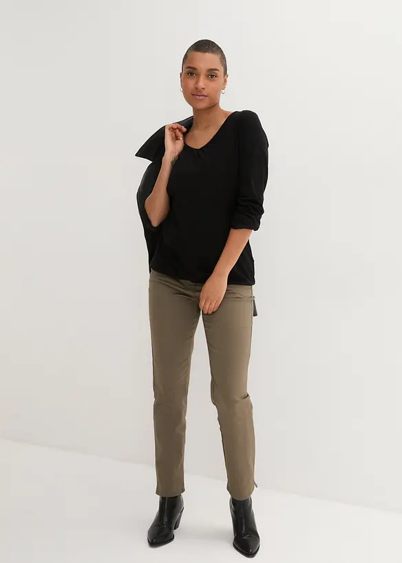 Langarmshirt mit Gummizug aus reiner Baumwolle, bonprix