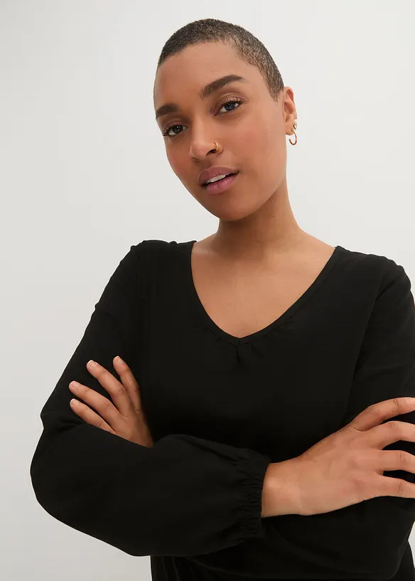 Langarmshirt mit Gummizug aus reiner Baumwolle, bonprix