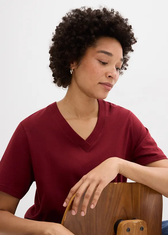 Weites Long-Shirt mit V-Ausschnitt, Kurzarm (5er Pack), bonprix