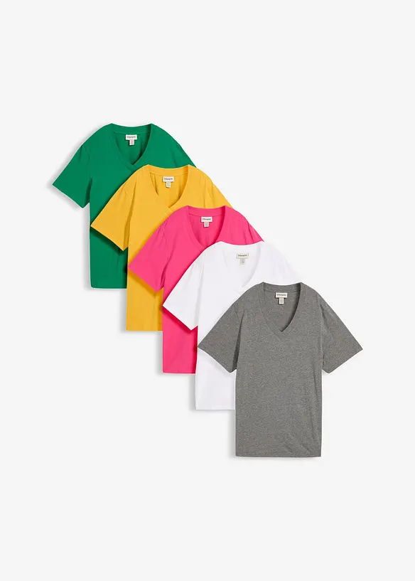 Lot de 5 T-shirts longs et amples &agrave; col V, bonprix