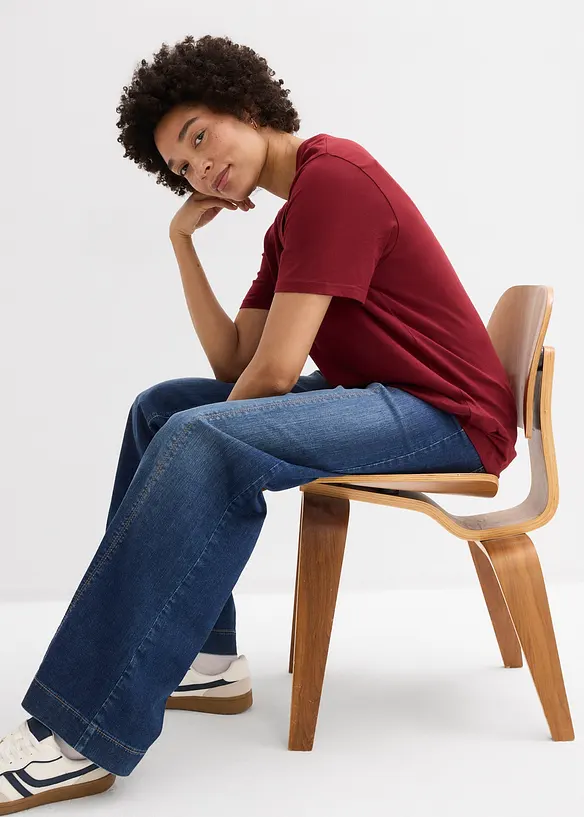 Weites Long-Shirt mit V-Ausschnitt, Kurzarm (5er Pack), bonprix