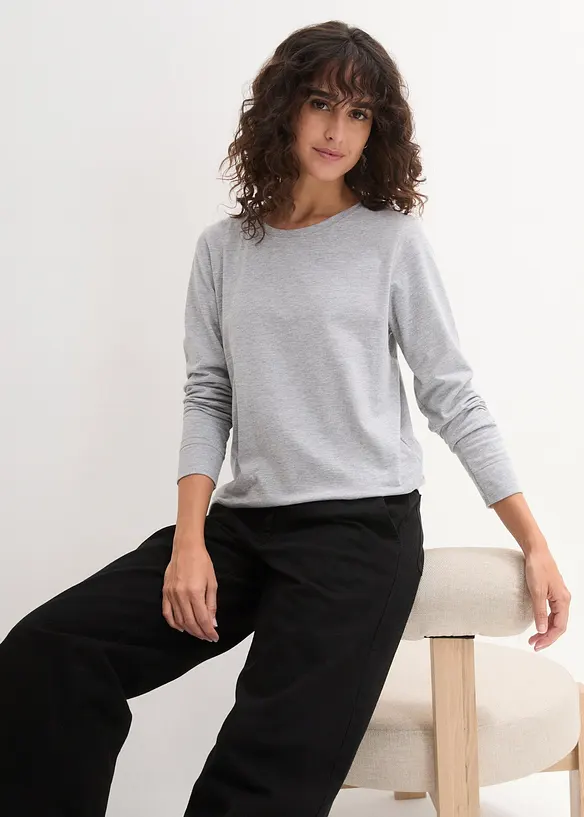 Lot de 5 T-shirts longs &agrave; col rond, manches longues, bonprix