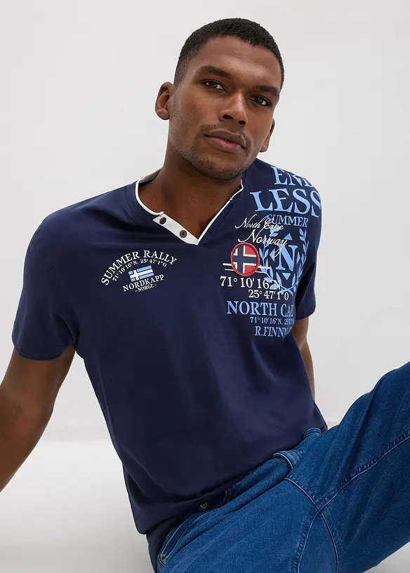 T-shirt col tunisien 100% coton, bonprix