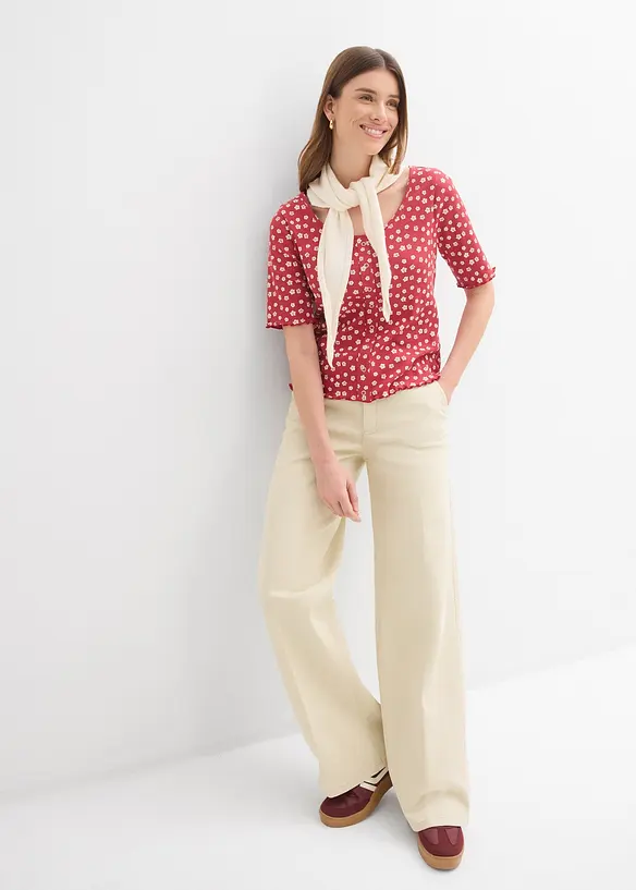 Ripp-Shirt mit Blumendruck, Halbarm, bonprix