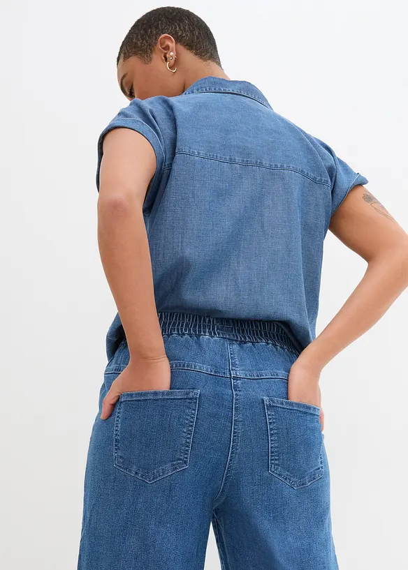 Jean mom, taille haute &eacute;lastiqu&eacute;e, bonprix