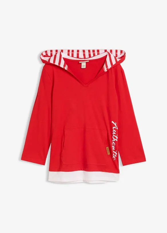 Kapuzen-Shirt, 3/4-Arm aus reiner Baumwolle, bonprix