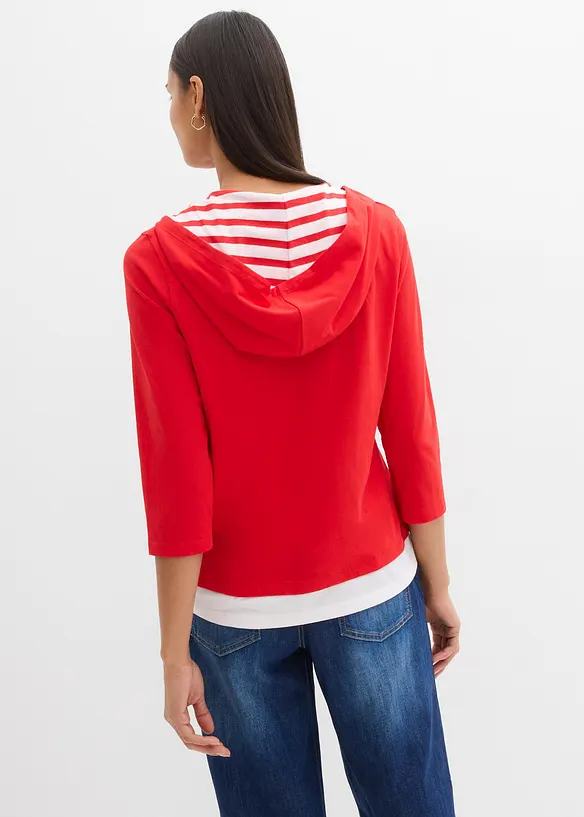 Kapuzen-Shirt, 3/4-Arm aus reiner Baumwolle, bonprix