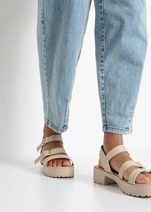 Jean barrel taille mi-haute &eacute;lastiqu&eacute;e, bonprix