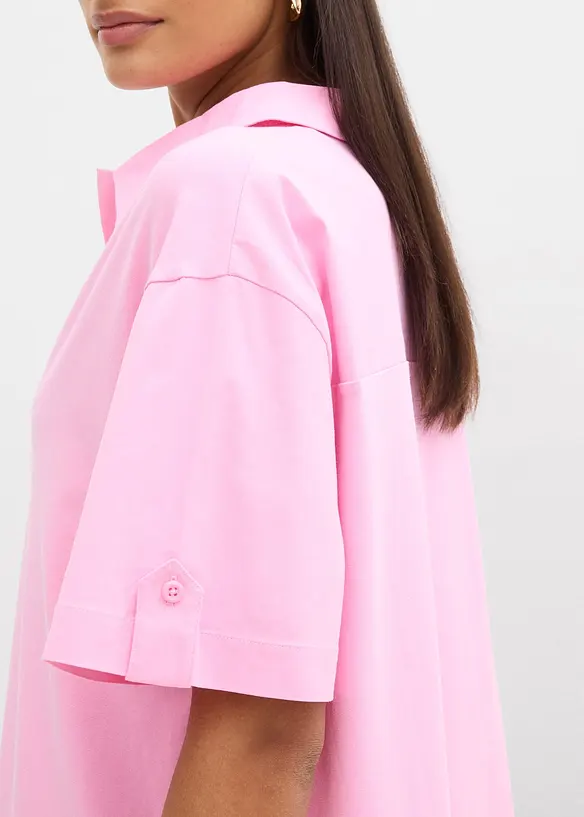 Hemdblusenkleid aus elastischem Bio-Baumwoll-Mix, bonprix