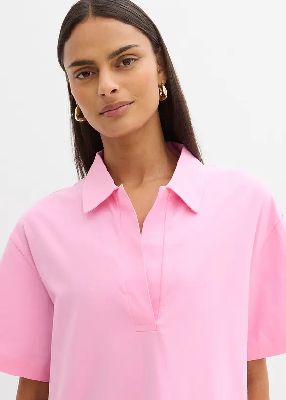 Hemdblusenkleid aus elastischem Bio-Baumwoll-Mix, bonprix