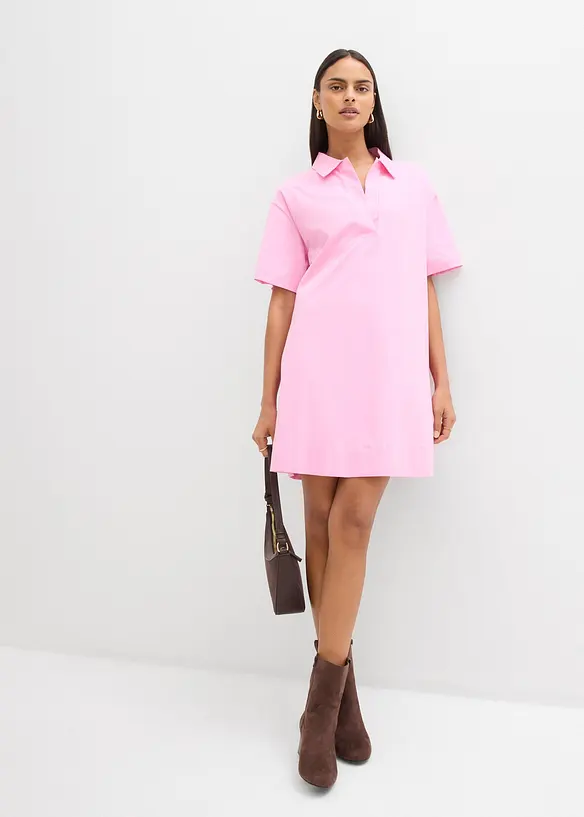 Hemdblusenkleid aus elastischem Bio-Baumwoll-Mix, bonprix