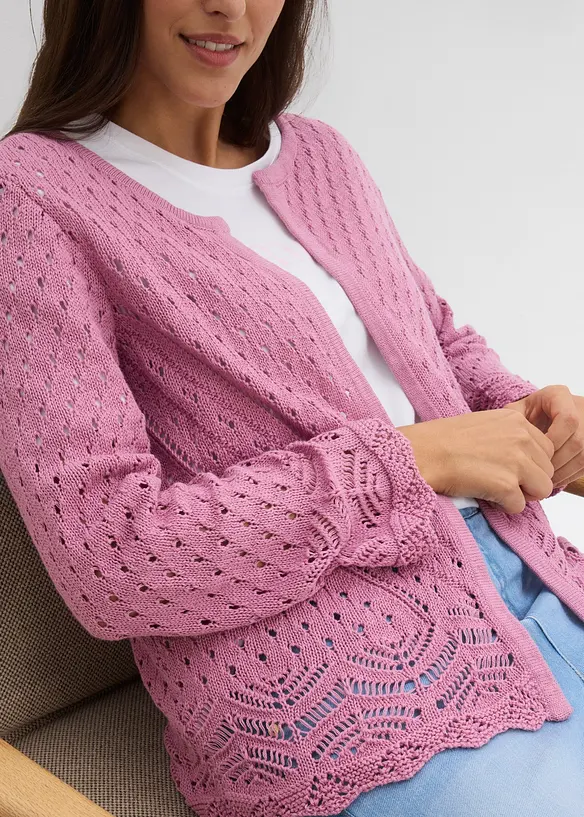 Ajour-Strickjacke aus reiner Baumwolle, bonprix