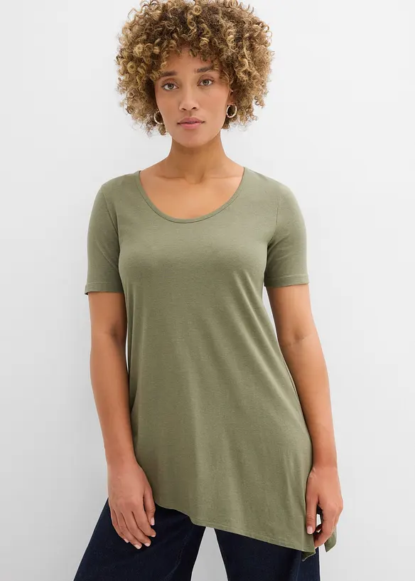 T-shirt long asym&eacute;trique en coton et viscose, bonprix