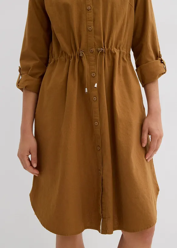 Hemdblusenkleid aus Leinen-Baumwoll-Mix, bonprix