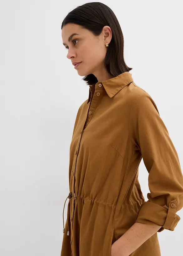 Hemdblusenkleid aus Leinen-Baumwoll-Mix, bonprix