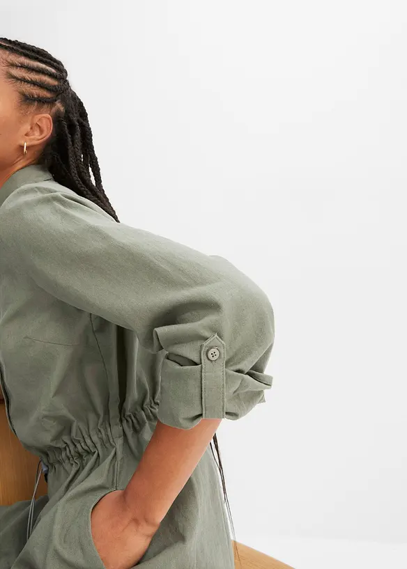 Hemdblusenkleid aus Leinen-Baumwoll-Mix, bonprix