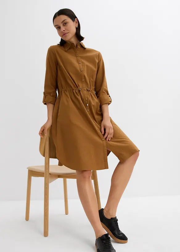 Hemdblusenkleid aus Leinen-Baumwoll-Mix, bonprix