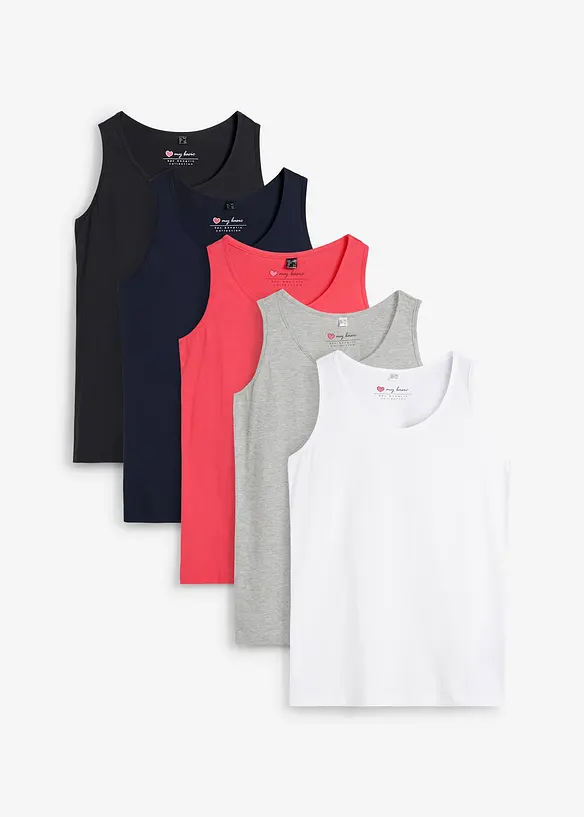 Long-Top aus reiner Baumwolle (5er Pack), bonprix