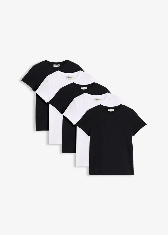 Lot de 5 T-shirts en coton extensible, bonprix