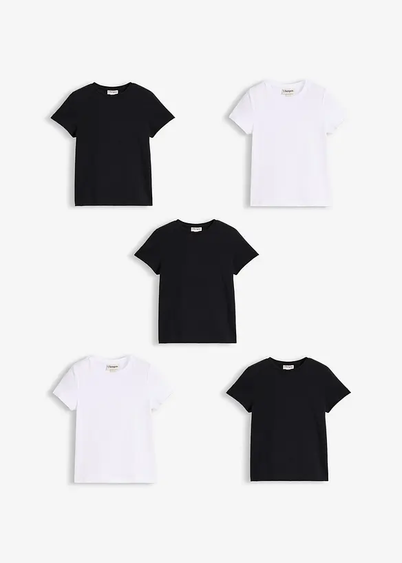Lot de 5 T-shirts en coton extensible, bonprix