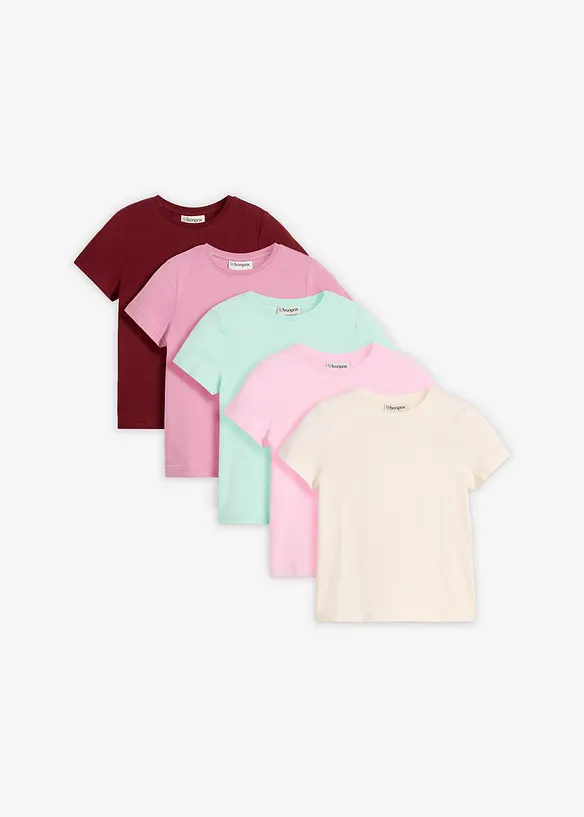 Lot de 5 T-shirts en coton extensible, bonprix
