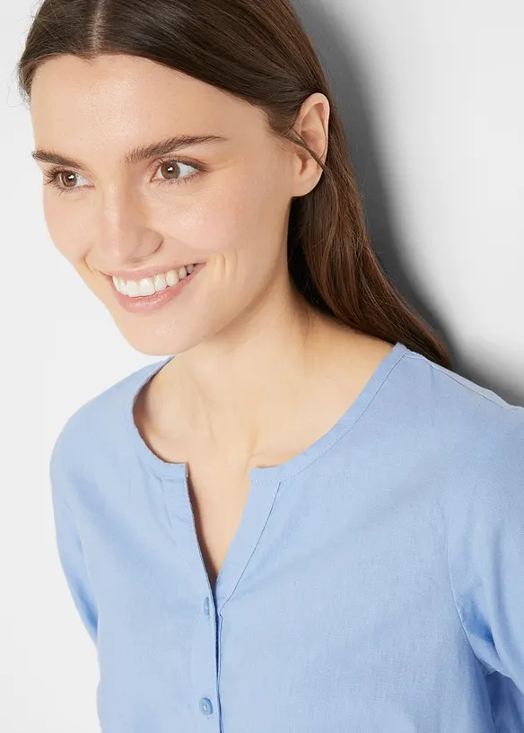 Bluse mit Leinen, 3/4 Arm, bonprix