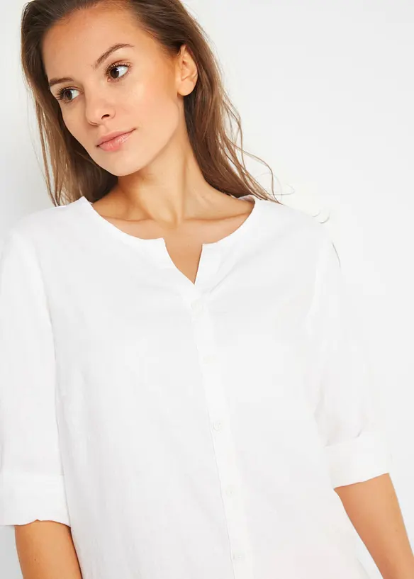 Bluse mit Leinen, 3/4 Arm, bonprix