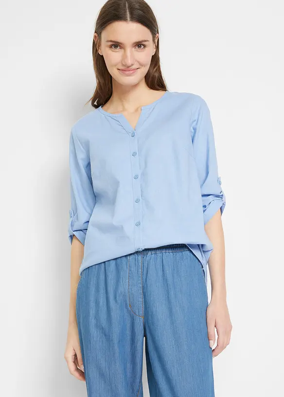 Bluse mit Leinen, 3/4 Arm, bonprix