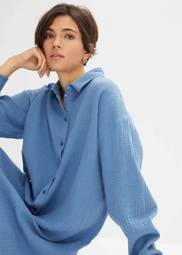 Chemisier long oversize en gaze de coton, bonprix