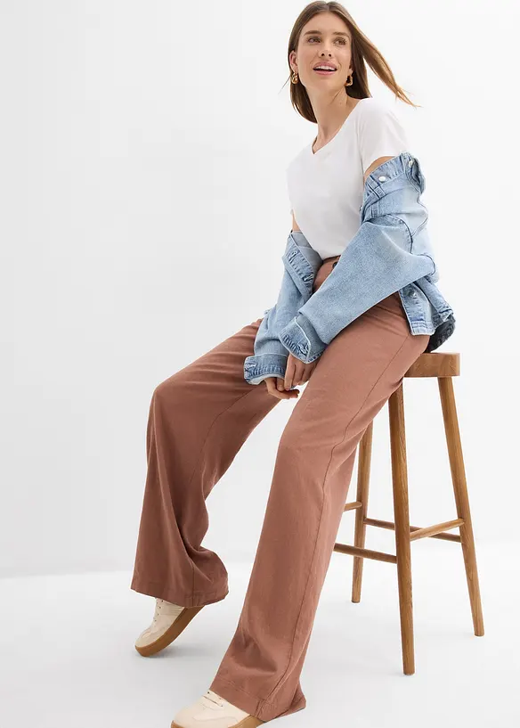 Pantalon palazzo en lin m&eacute;lang&eacute;, bonprix